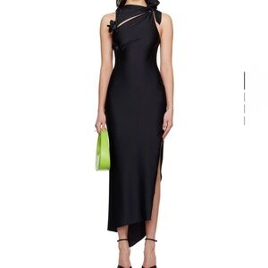 Coperni - black asymmetric flower midi dress - size XS